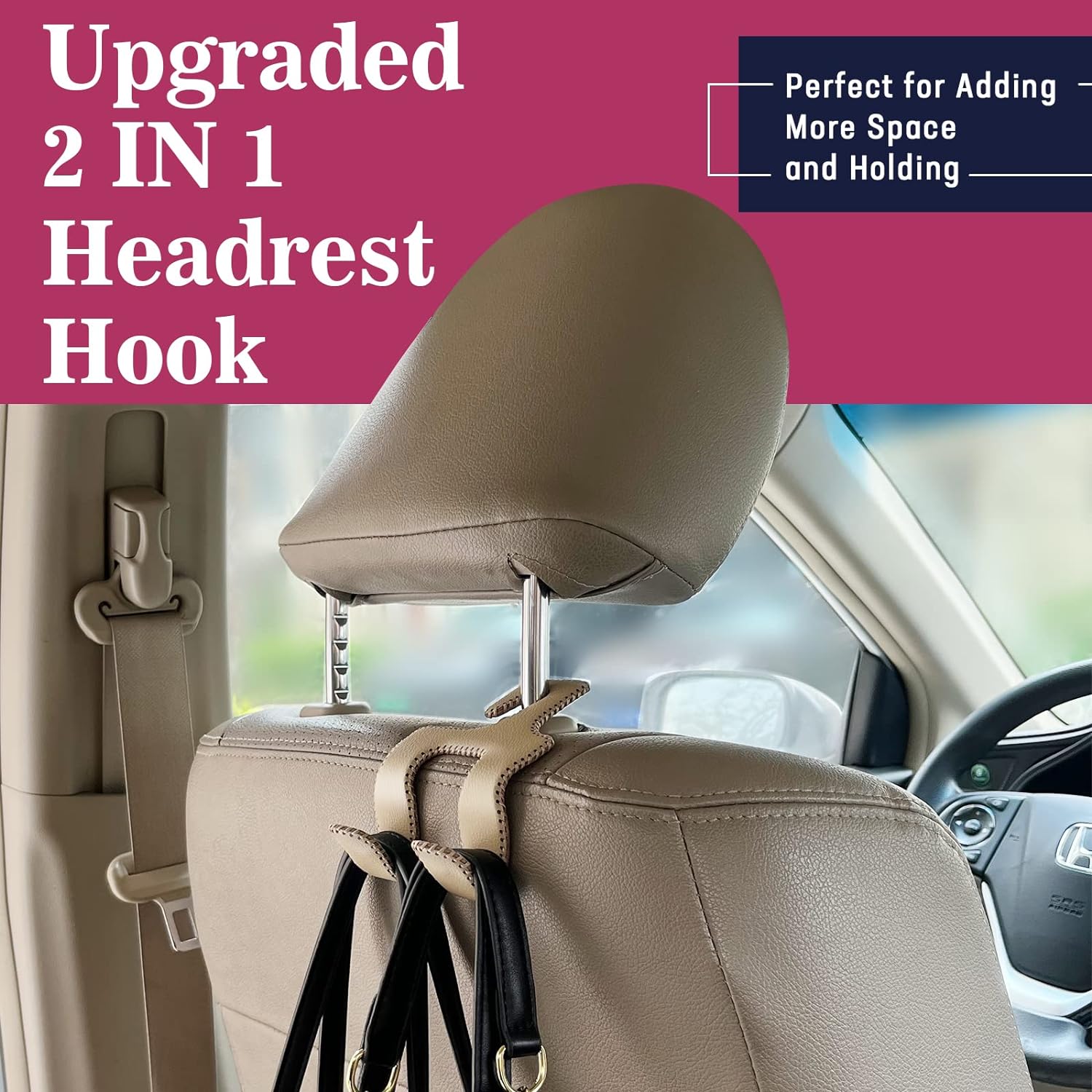 Headrest Hooks 1 Pack, 2 in 1 Car Back Seat Head Rest Hanger, Black