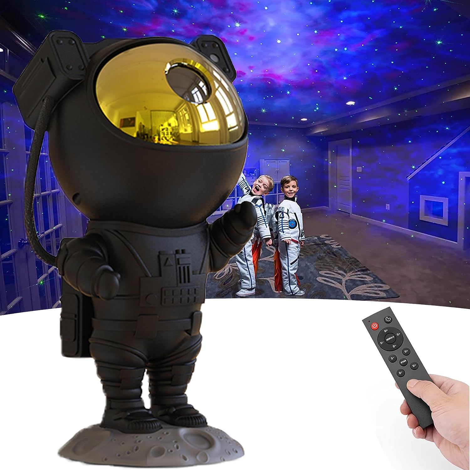 Night Light Projector Starry Astronaut LED Projection Lamp with Remote Control (Black, Gold) for Kids Adults Home Party Ceiling Decor Christmas Gift