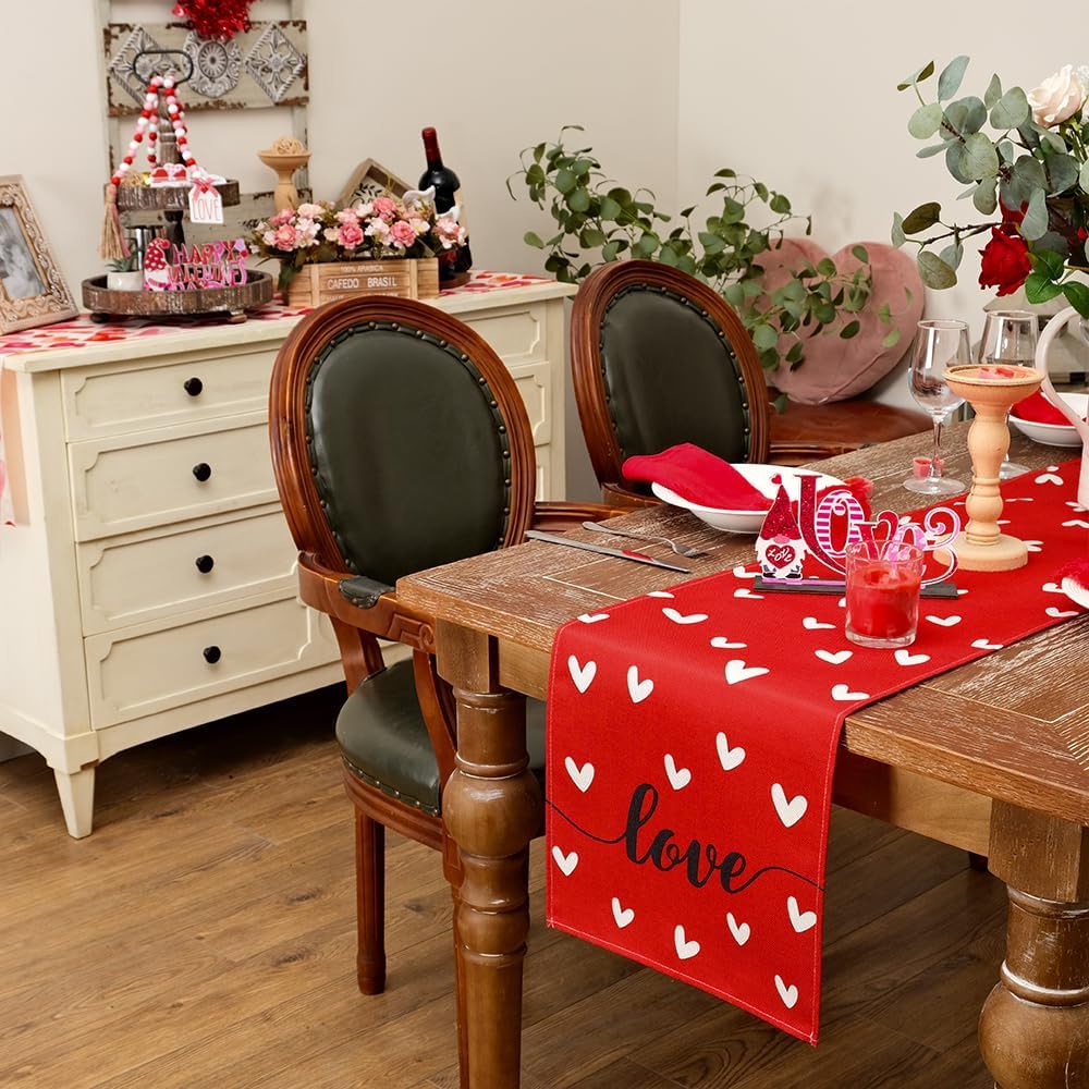 Valentines Day Table Runner Love Heart Dining Table Decorations (13" x 72")
