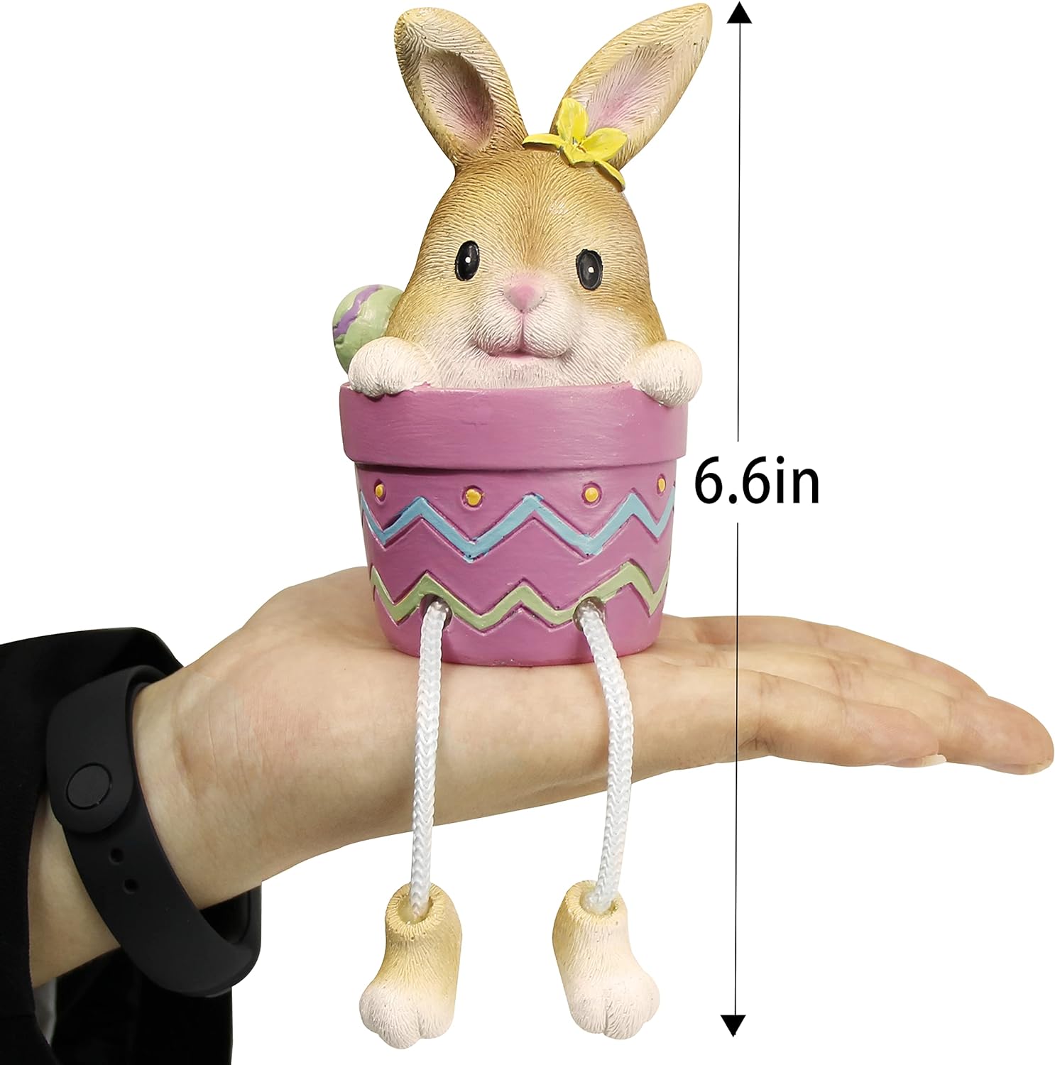 Resin Home Easter Bunny Figurine Set of 2 with Dangling Legs Tabletop Sculpture Centerpieces Decorations