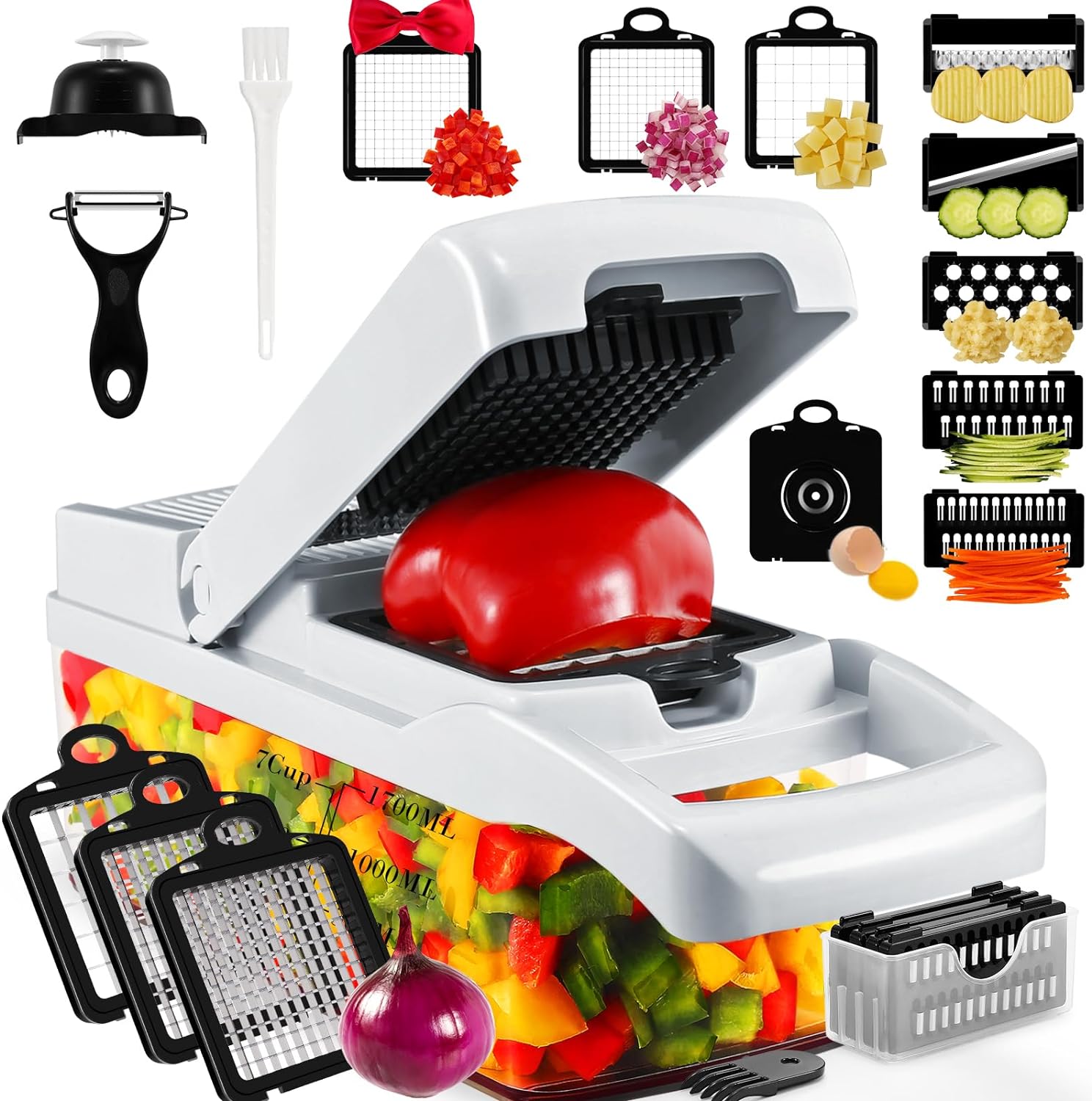 Professional Compact Vegetable Chopper with Container and 8 Inserts