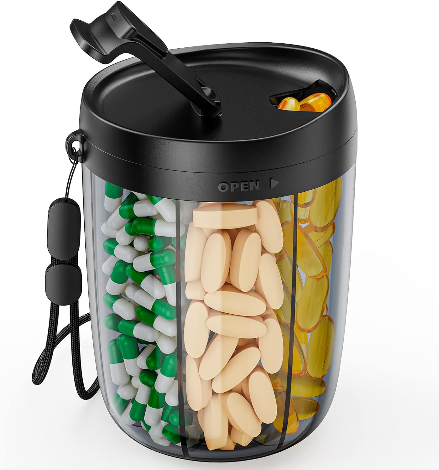 Supplement Organizer Bottle Monthly Pill Dispenser with Anti-Mixing & Wide Openings Design with 20 Pcs Stick-on Labels