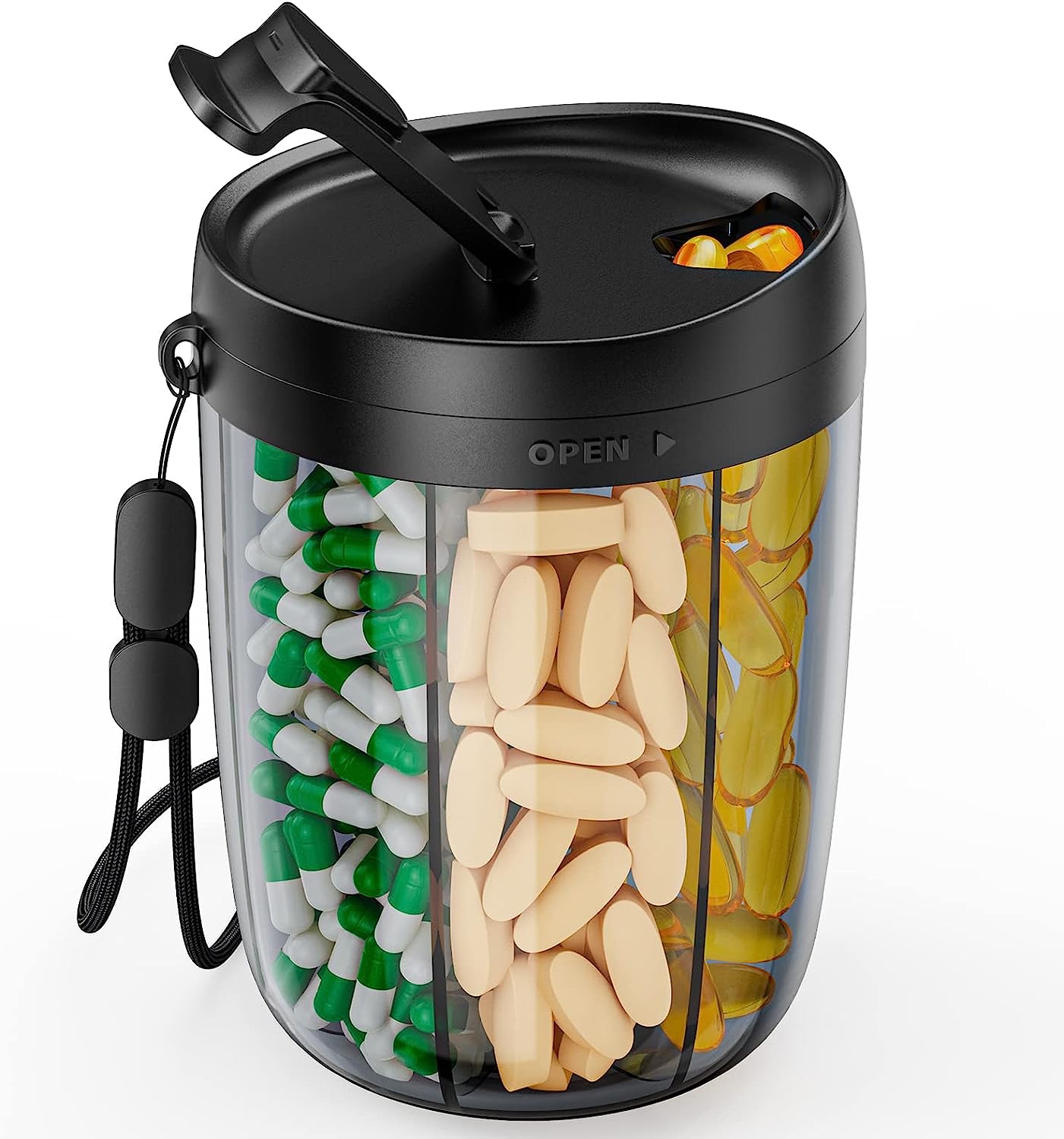 Supplement Organizer Bottle Monthly Pill Dispenser with Anti-Mixing & Wide Openings Design with 20 Pcs Stick-on Labels