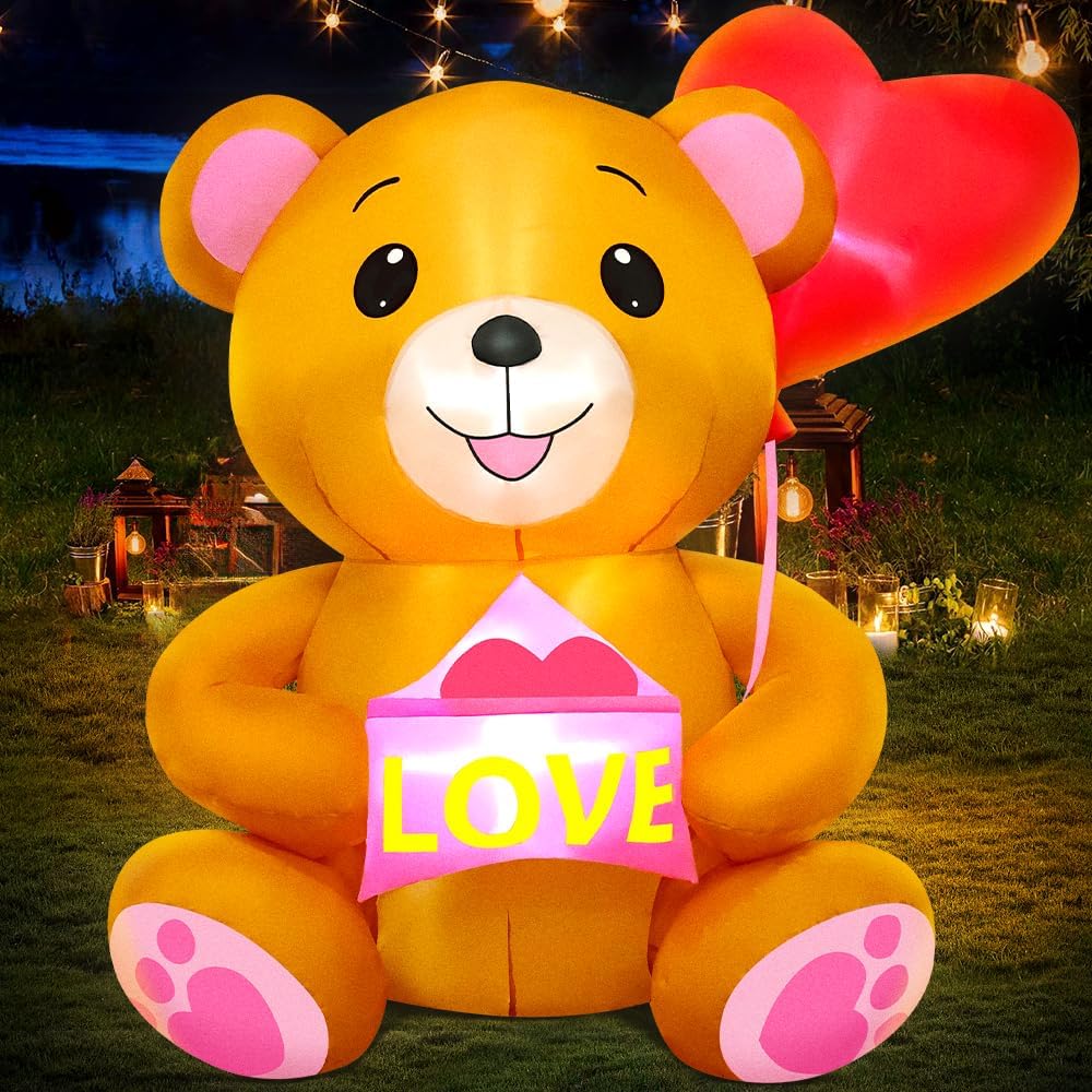 4.6FT Inflatables Bear Outdoor Decorations with Heart LED Lighted