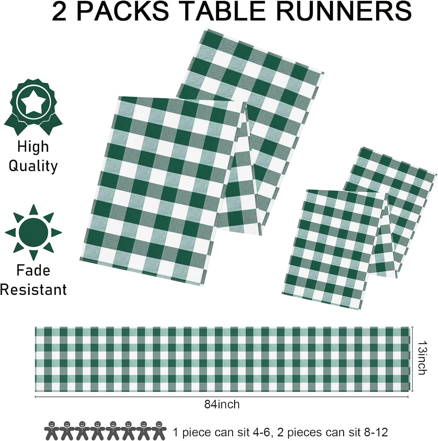 St. Patrick's Day Green Plaid Table Runner 2 Pack (13" x 84") Buffalo Check Table Runner