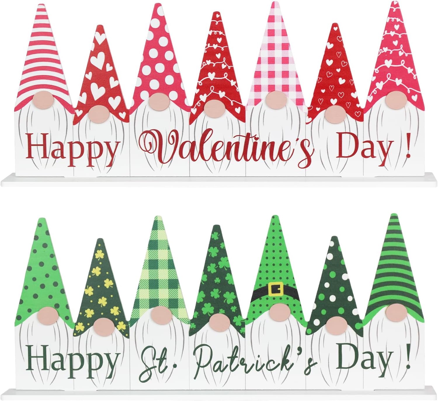 Valentines Day Decor & St Patricks Day Decorations, 7 Pieces Double Sided Pink Green Gnome Valentines Decorations