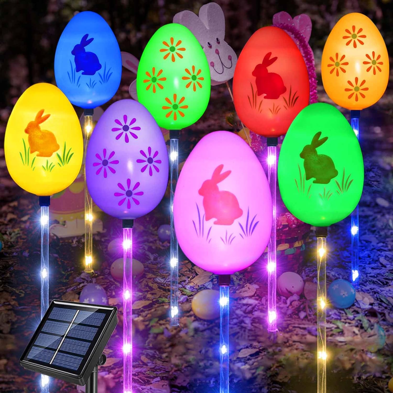 Solar Easter Egg Stake Lights 8 Pack for Easter Decorations for Garden Patio Yard Pathway Lawn Decor (Big Egg)