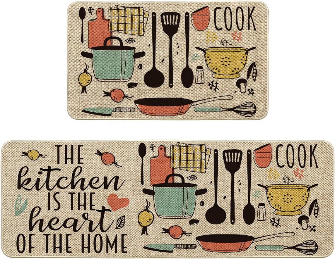 The Kitchen is The Heart of The Home Kitchen Mats, Set of 2 Kitchen Mats