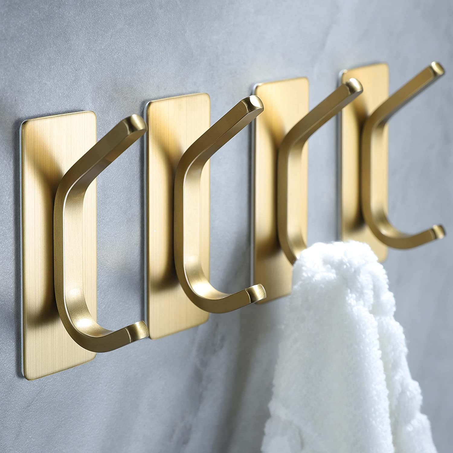 Hooks Adhesive Towel Brushed Gold Wall Hooks for Hanging Coat, 4-Packs, Stainless Steel