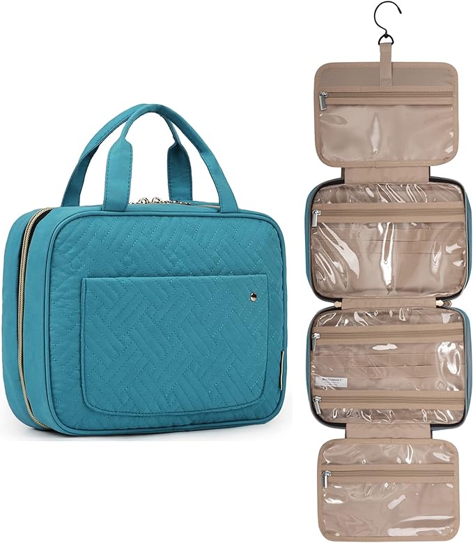 Toiletry Bag Travel Bag with Hanging Hook for Accessories, Shampoo, Full-size Container and Toiletries (Teal)