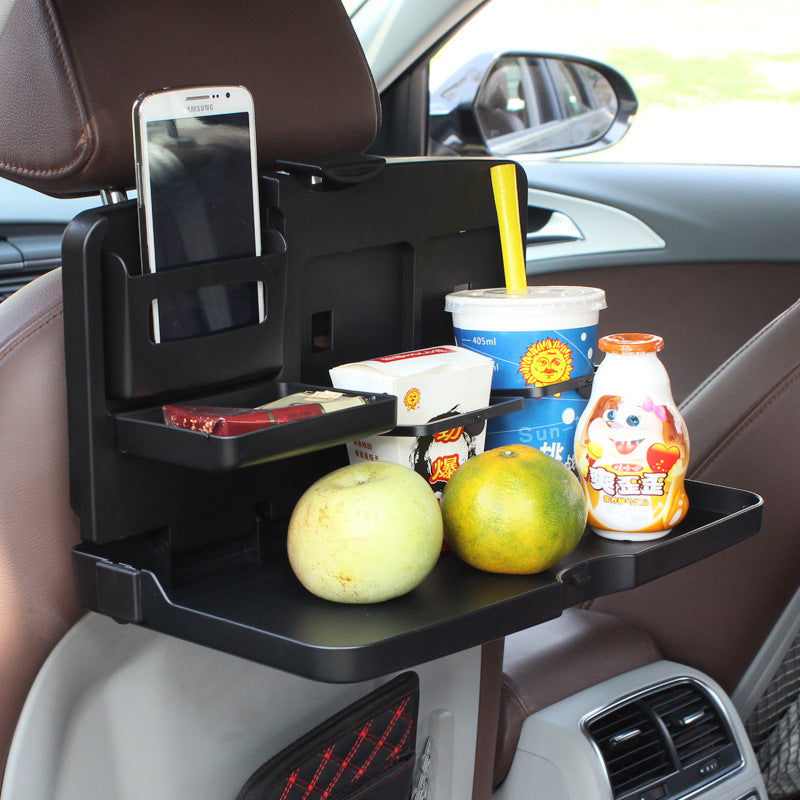 Foldable Portable Car Table with Cup Holder and Phone Slot (Black)