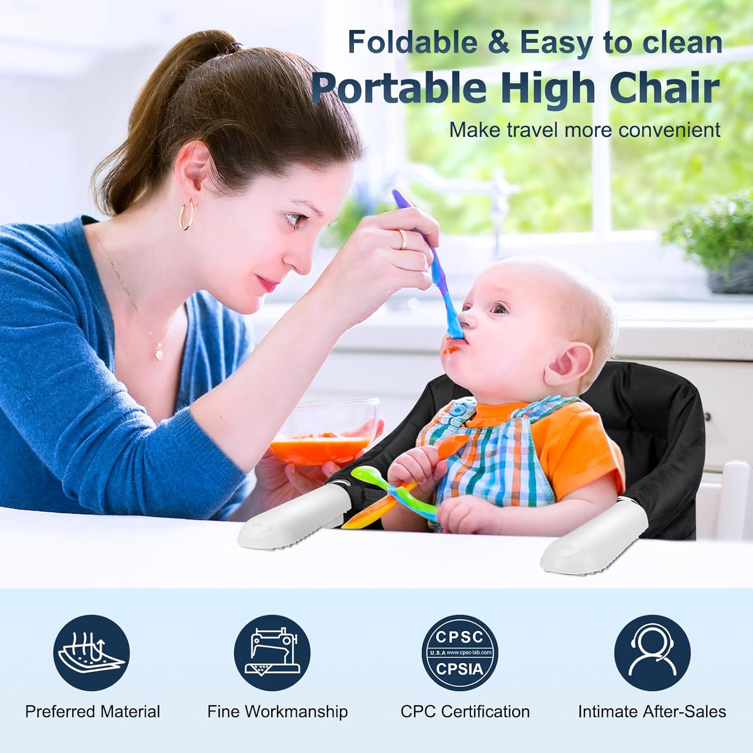 Baby High Chair Portable Hook On High Chair, Best for Home and Travel (Black)