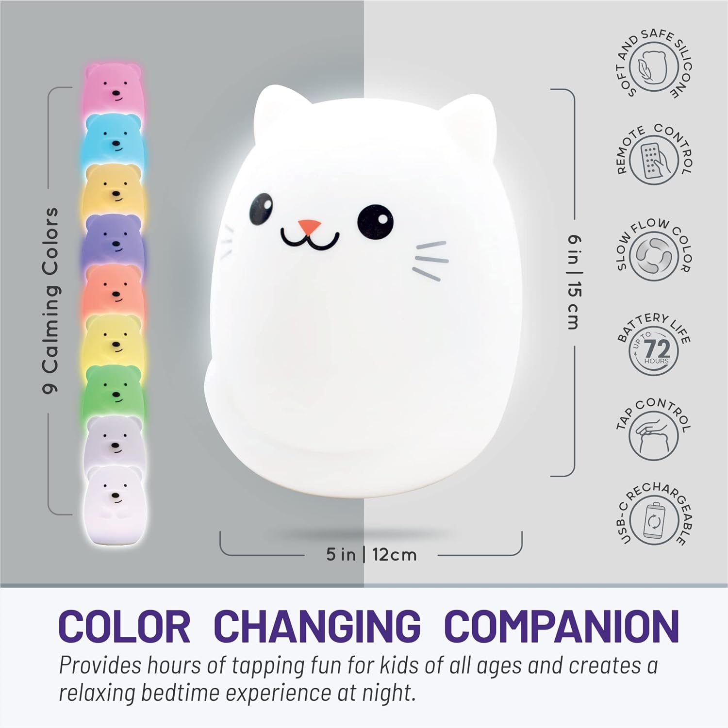 Portable Night Light for Kids Kitty Cat Silicone Nursery Light for Baby and Toddler Room