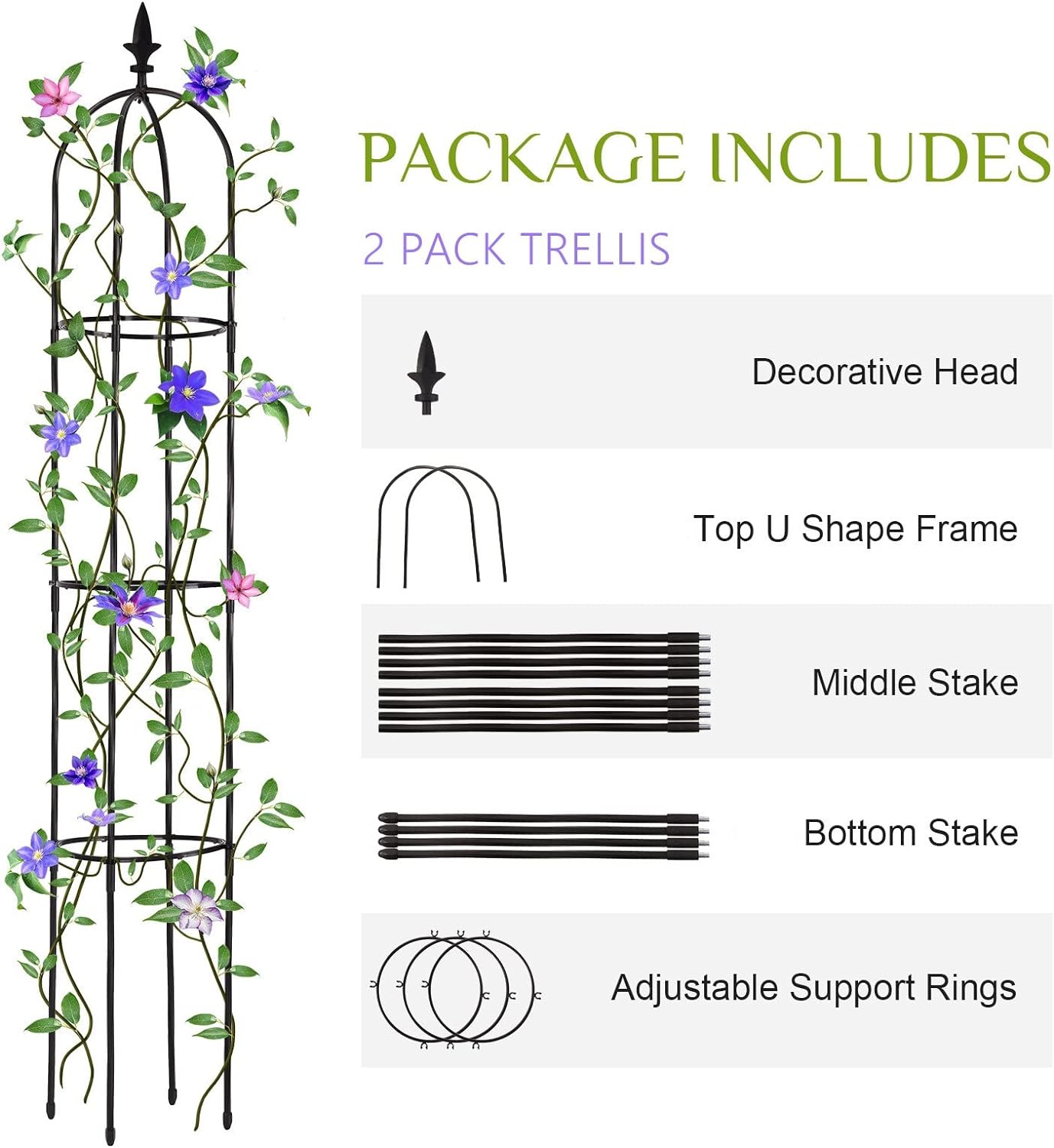 Garden Trellis 2 Pack for Climbing Plants Outdoor 6ft Tall Plant Trellis Support for Potted Plants Climbing Vine