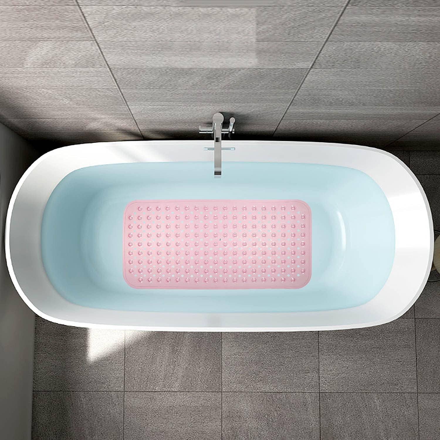 Bathtub Mat with Suction Cups with Drain Holes (Light Pink)