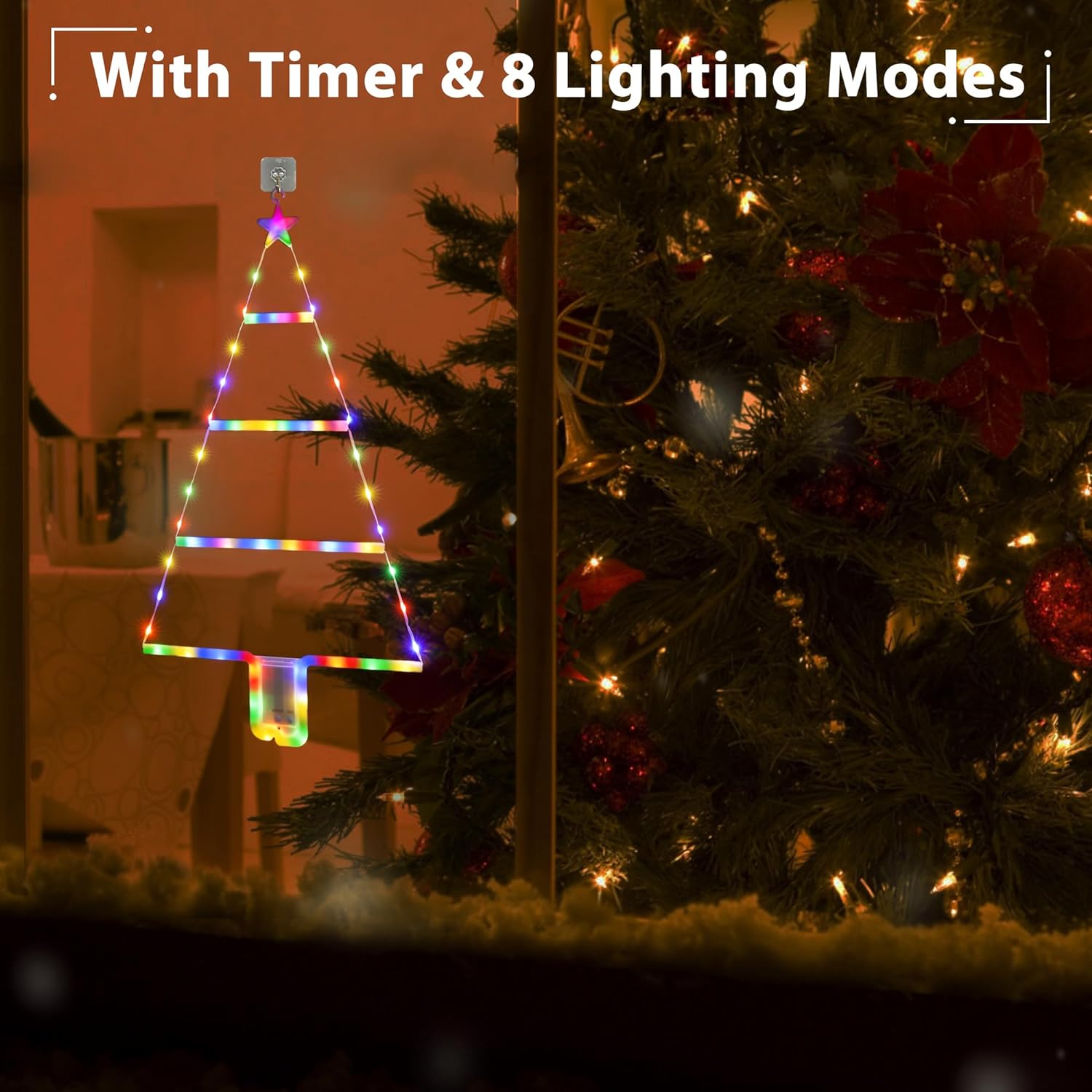 Christmas Wall Window Hanging Lights 2FT LED Ladder Multicolor Battery Operated Lights