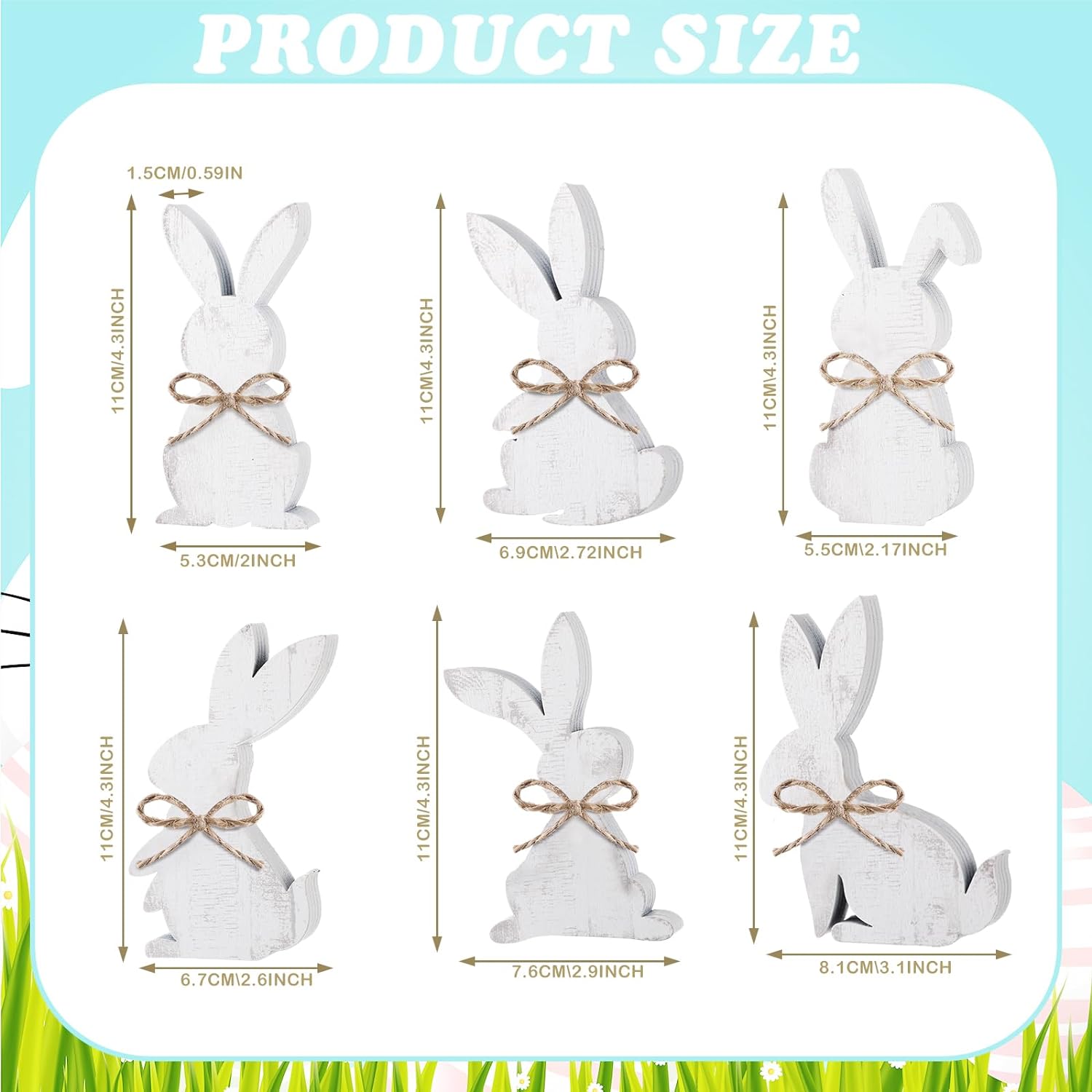 Easter Bunny Wooden Signs 6PCS Rabbit Shape Table Sign with Jute Rope