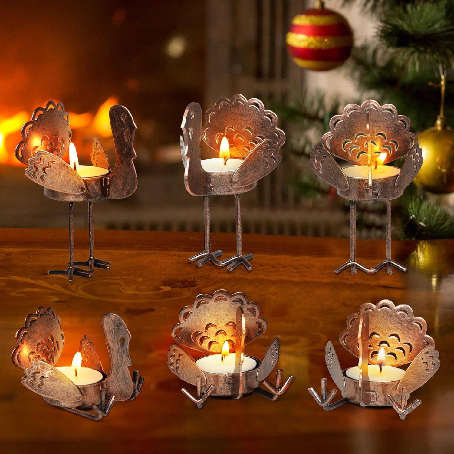 Candle Holders Set of 6 Turkey Tea Light Thanksgiving Centerpiece