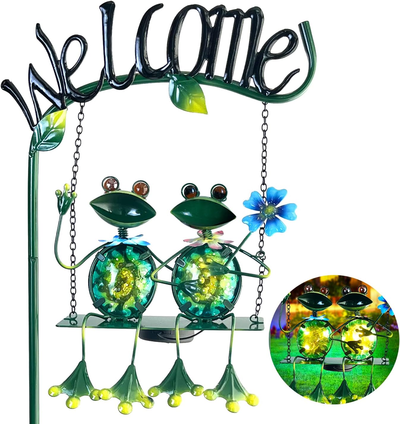 Frog Swing Garden Solar Lights with Welcome Sign (48 inch)