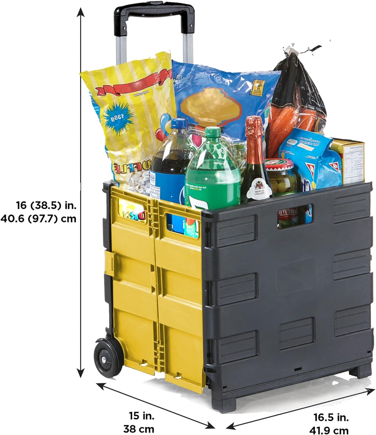 Collapsible Rolling Storage Pack Ultra-Slim Utility Carts with Telescopic Handle, Yellow