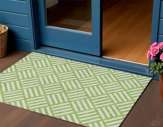 Lime Green and Ivory Geometric Area Rug For Home Decor