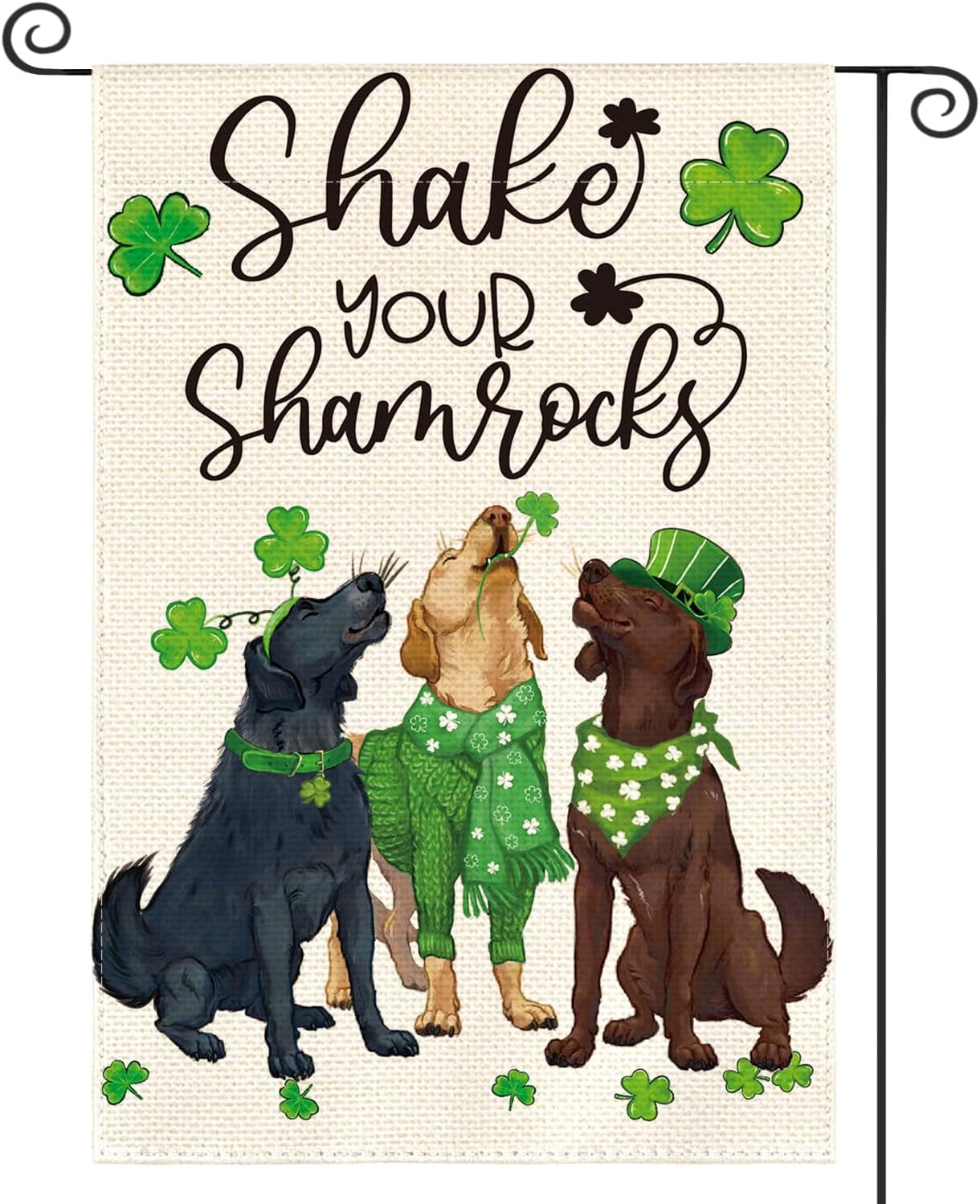 Dogs Clover Shamrocks St Patrick's Day Garden Double Sided Flag (12" x 18")