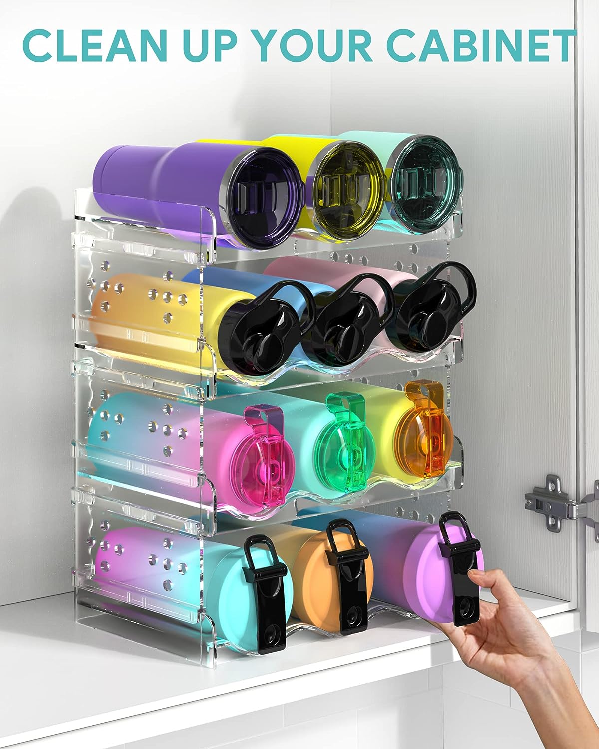 Water Bottle Organizer 4 Pack Stackable Cup Organizer