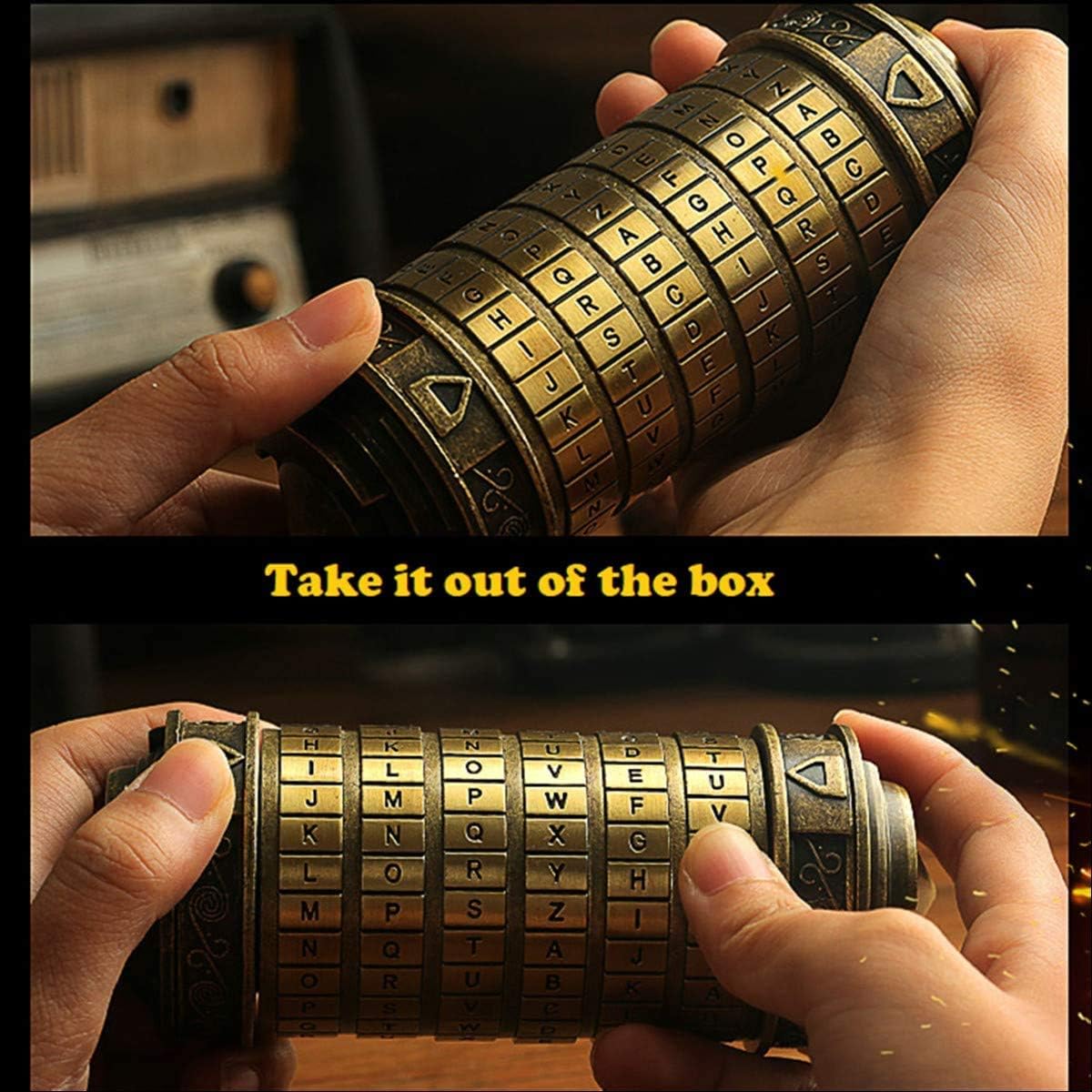 Da Vinci Code Mini Cryptex Lock Puzzle Boxes with Hidden Compartments, Brass