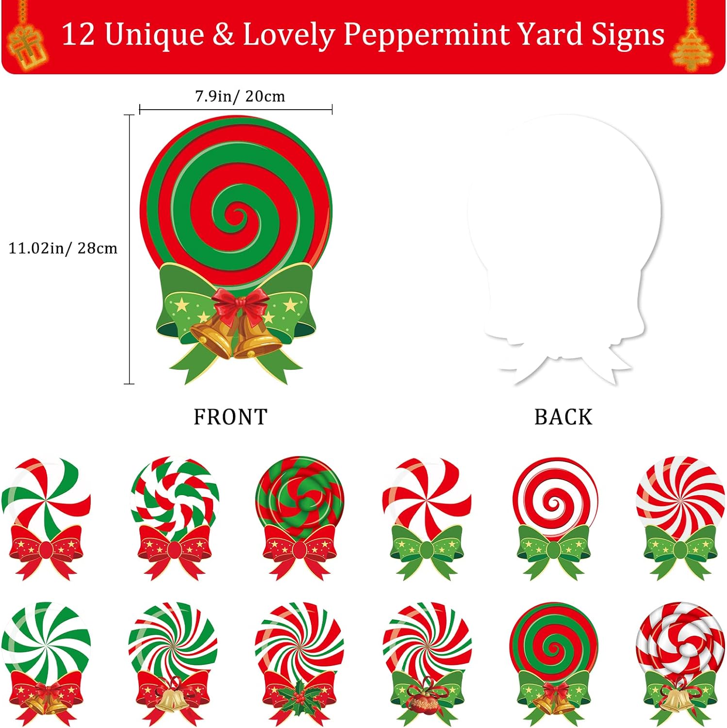 Candy Christmas Decorations 12 Pack Outdoor Yard Signs with Stakes and Bow