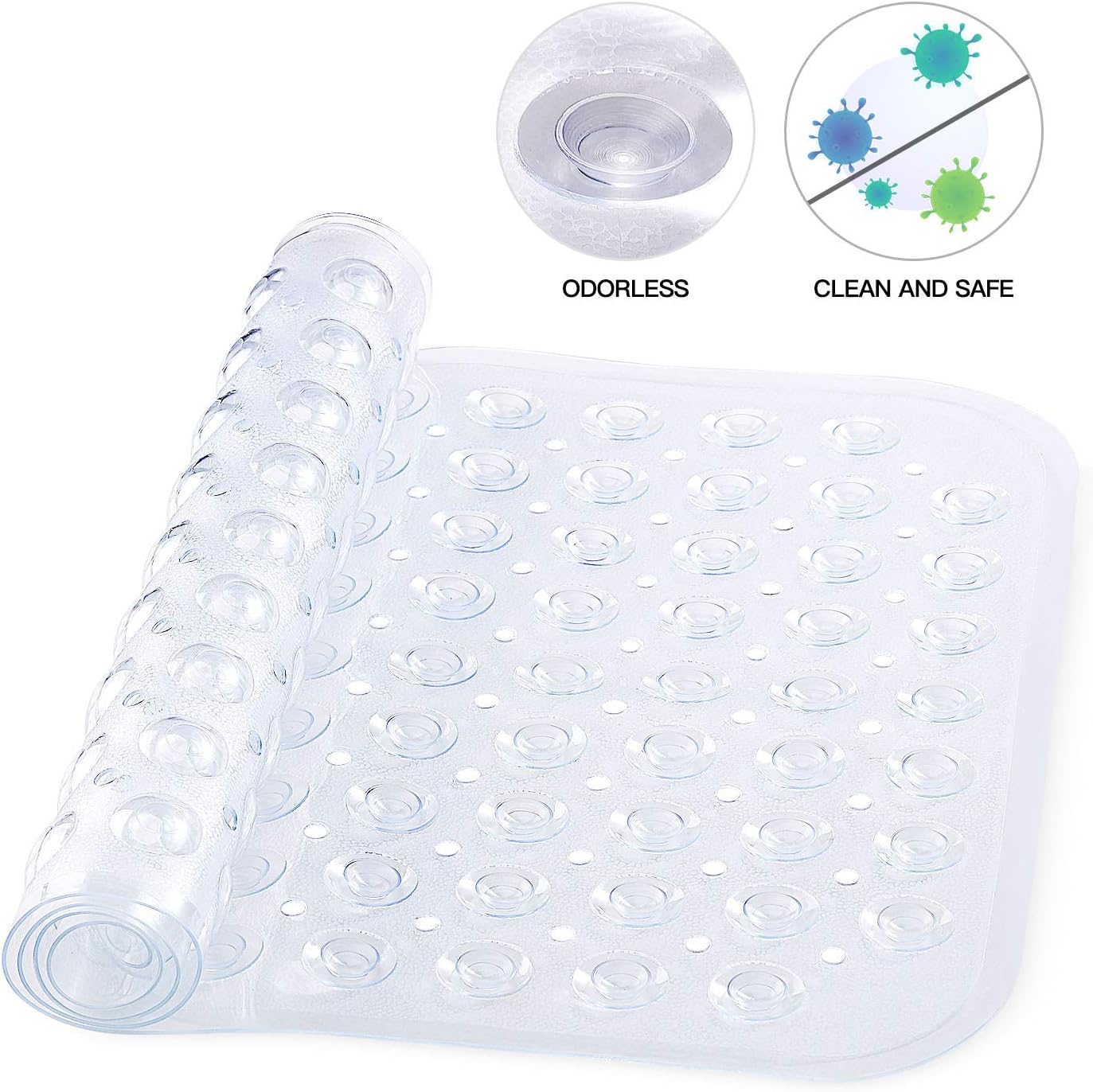 Bathroom Mat Bath Tub Shower Stall Mat with Suction Cups and Drain Holes, 31 x 15.5 Inch (Clear)