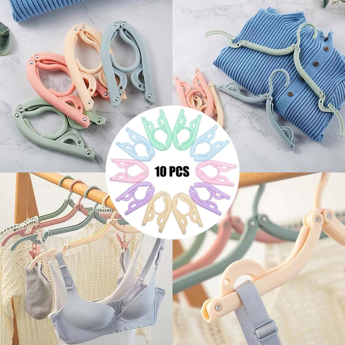 Portable Folding Travel Hangers 10 Pieces, Foldable Clothes Drying Rack, Colorful