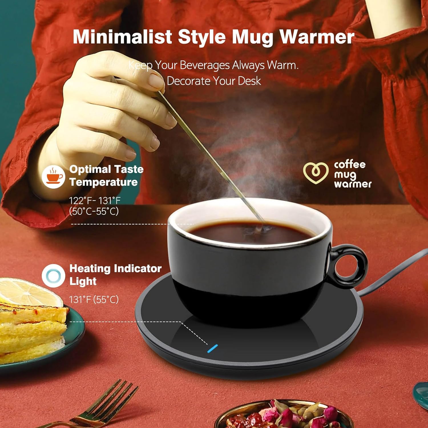 Smart Coffee Cup Warmer with Pressure-Induced Auto On/Off for Coffee or Milk Tea