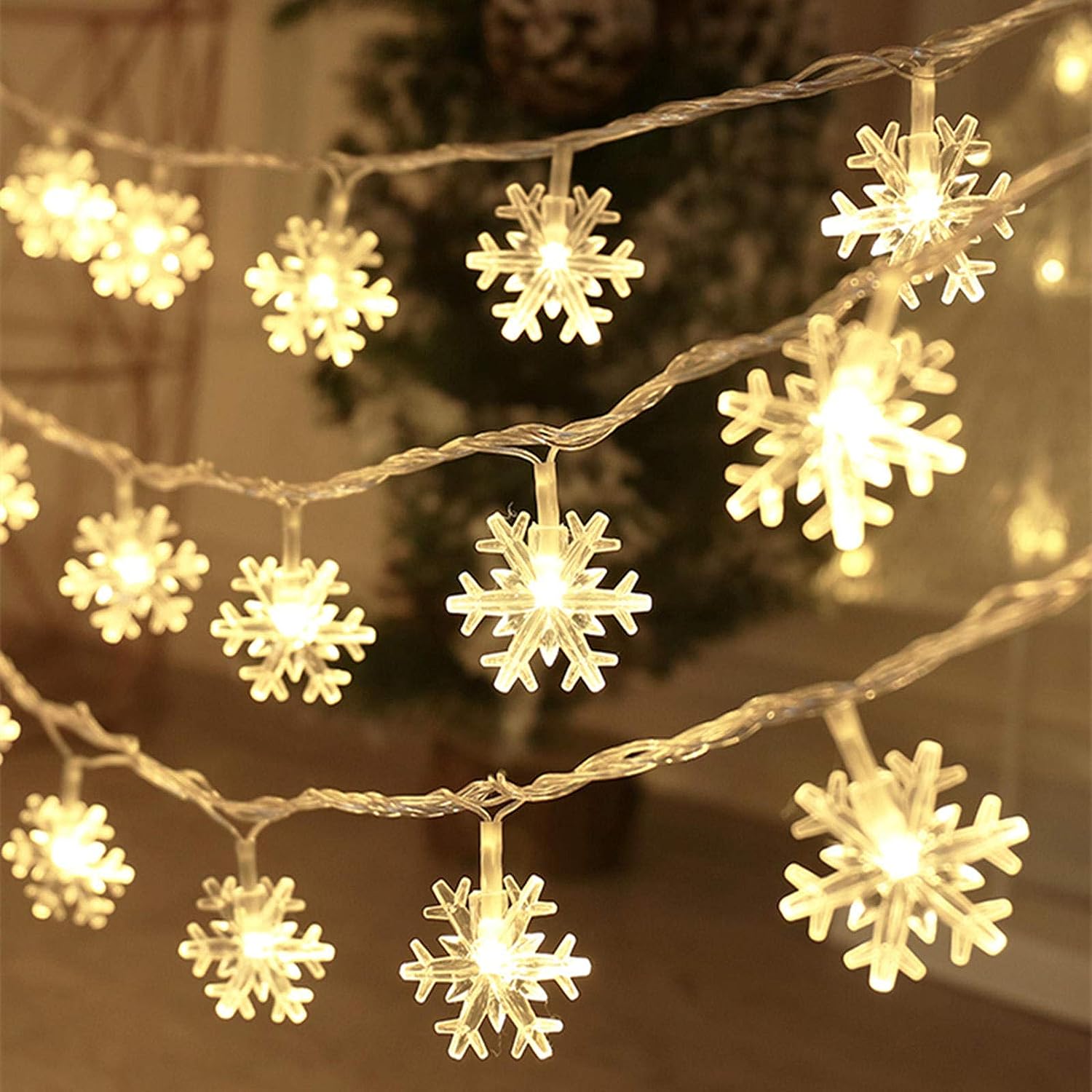 Snowflake Christmas Lights 20FT LED Snowflake String Lights Battery Operated Fairy Lights, Warm White