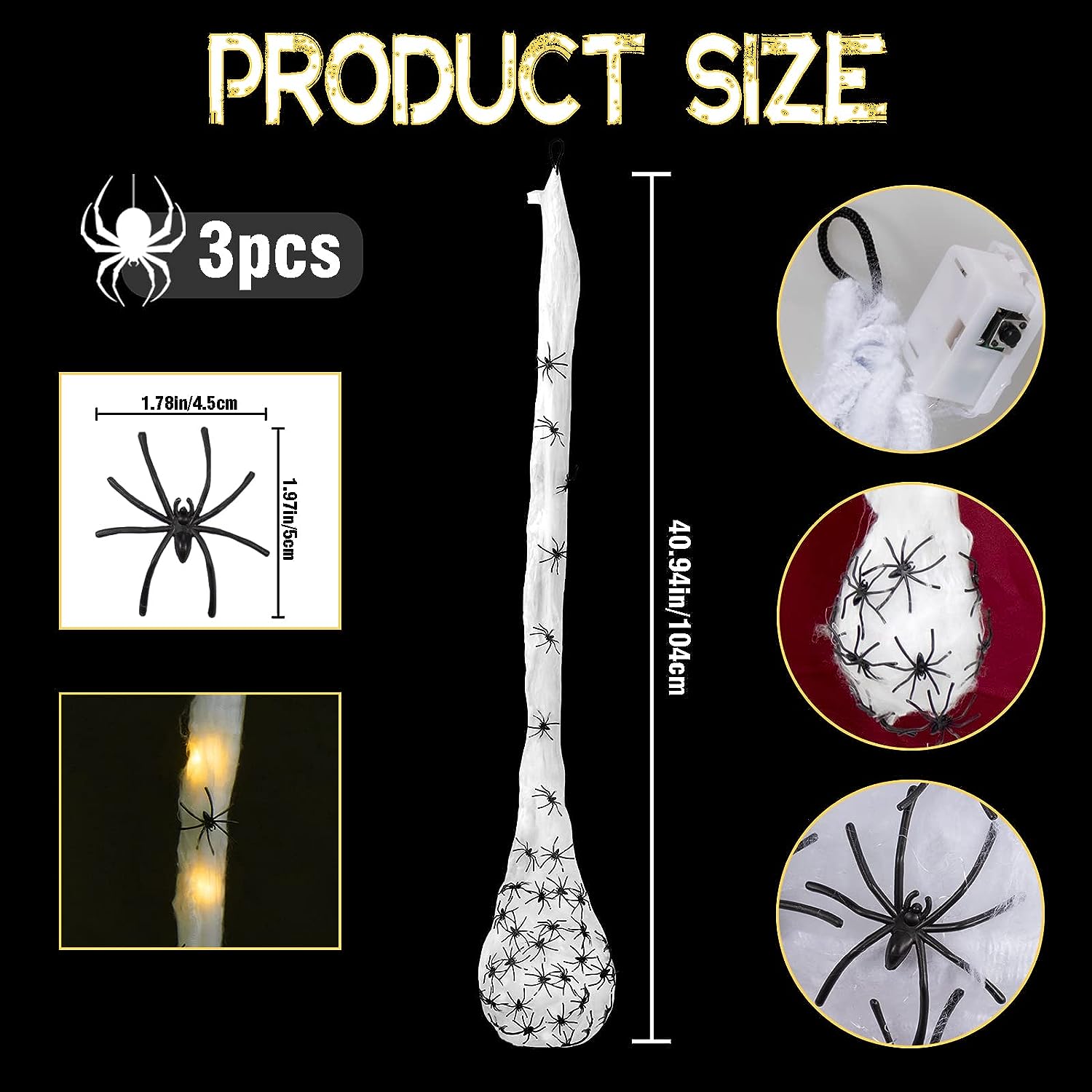 Halloween 3 Pack Hanging Spider Egg Sacs 41" Decoration