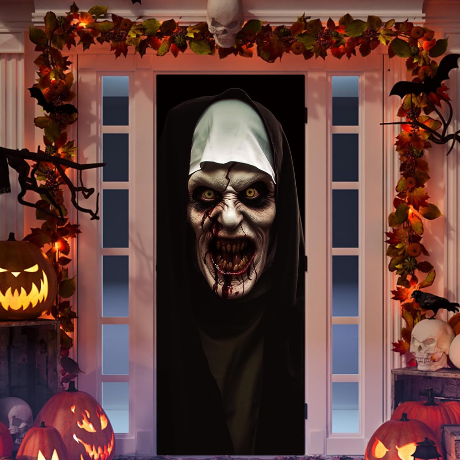 Halloween Decor 30" x 80" 3D Nun Door Stickers