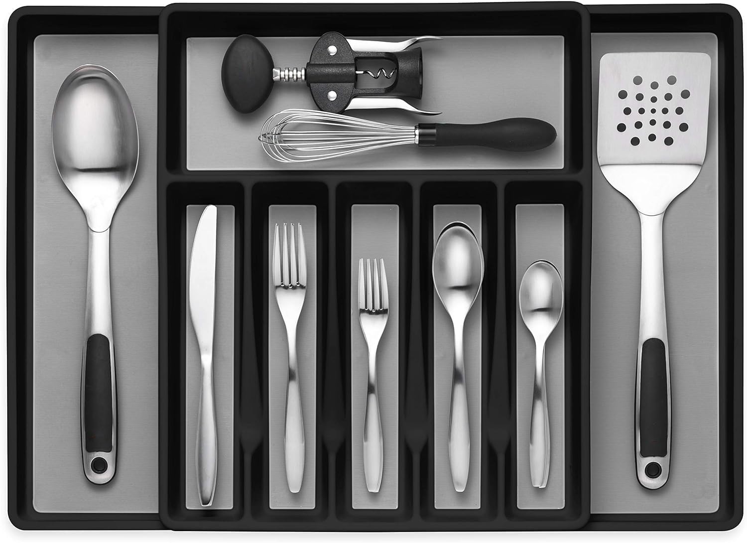 Expandable Flatware Drawer Tray for Silverware, Serving Utensils, Multi-Purpose Storage for Kitchen