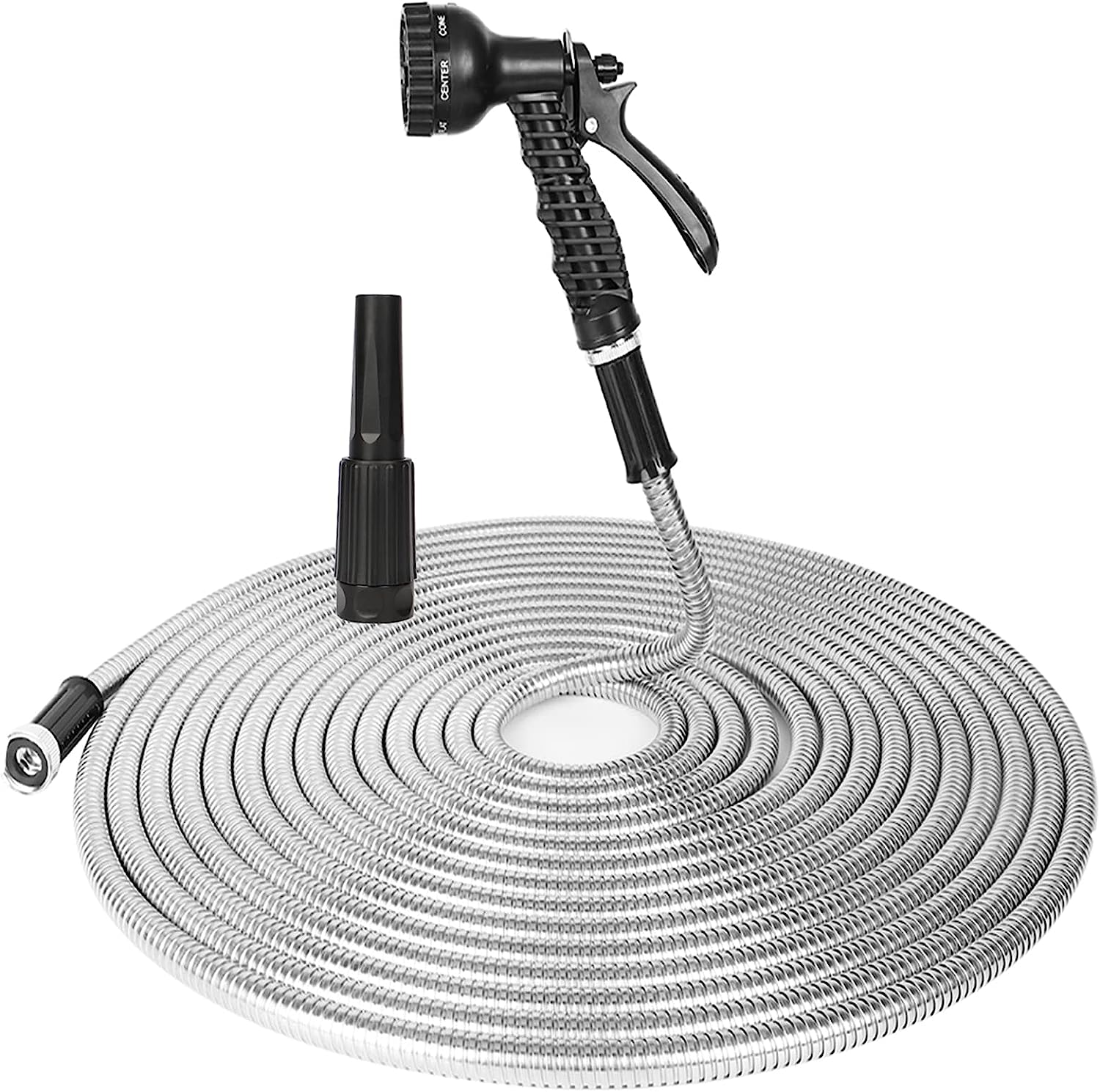 Lightweight Metal Garden Hose, 25FT Stainless Steel 304 Water Hose with 2 Free Nozzles