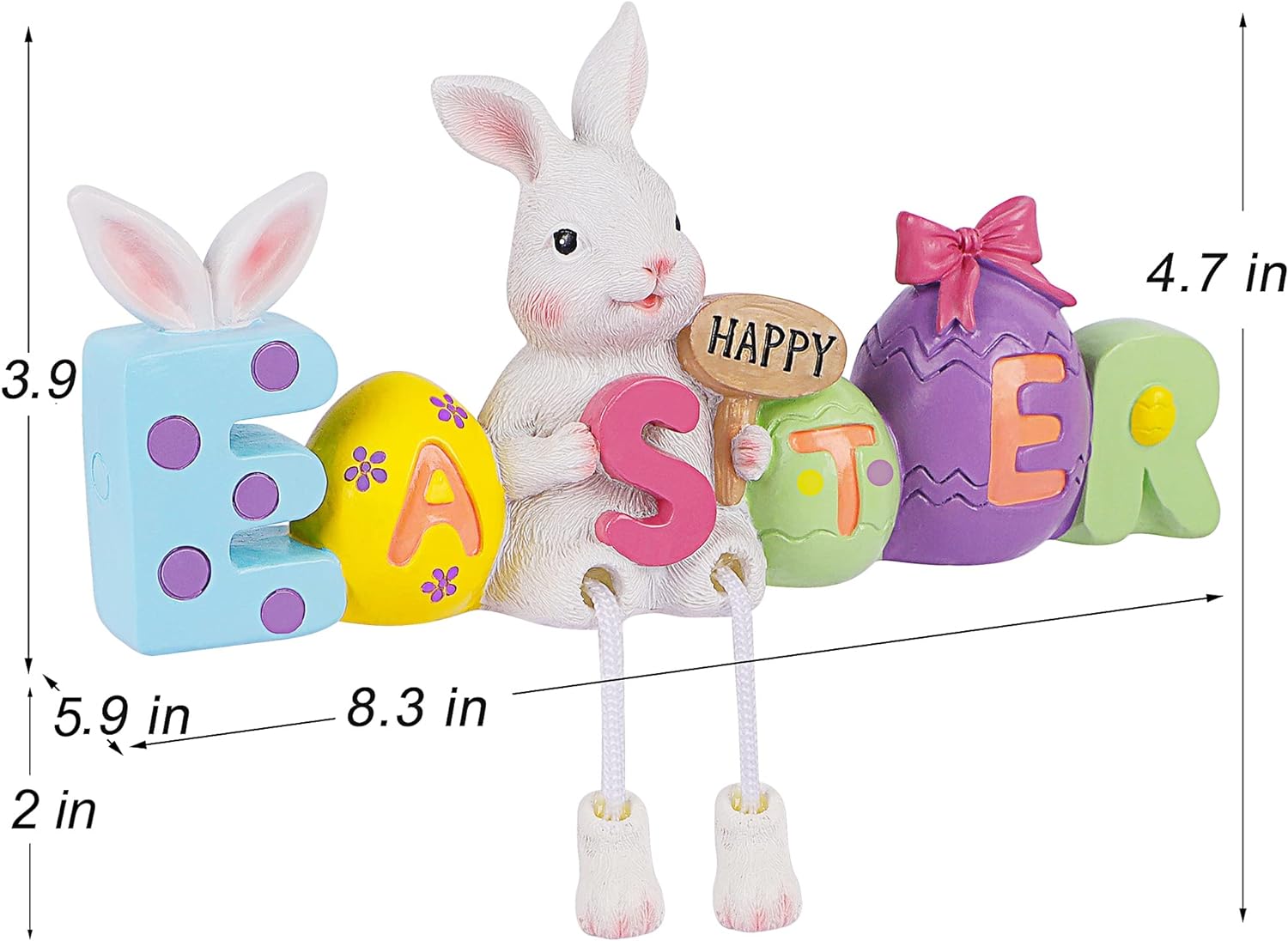 Easter Tabletop Ornament Resin Bunny Shelf Sitter with Dangling Legs (8.3" L x 5.9" H x 2" W)