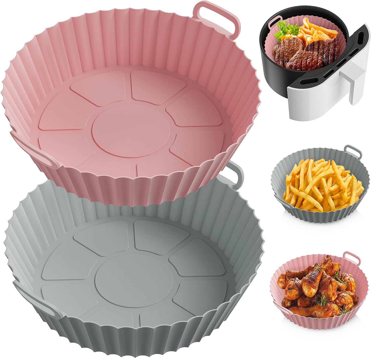 Air Fryer Silicone Liners 2 Pack, Rose Pink and Light Grey (4 to 7 QT)