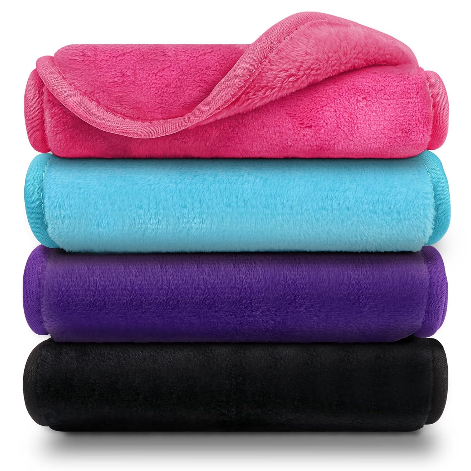 Reusable Microfiber Makeup Remover Cloths 4 Pack, 15.5" x 7.5" (Blue/Purple/Black/Pink)