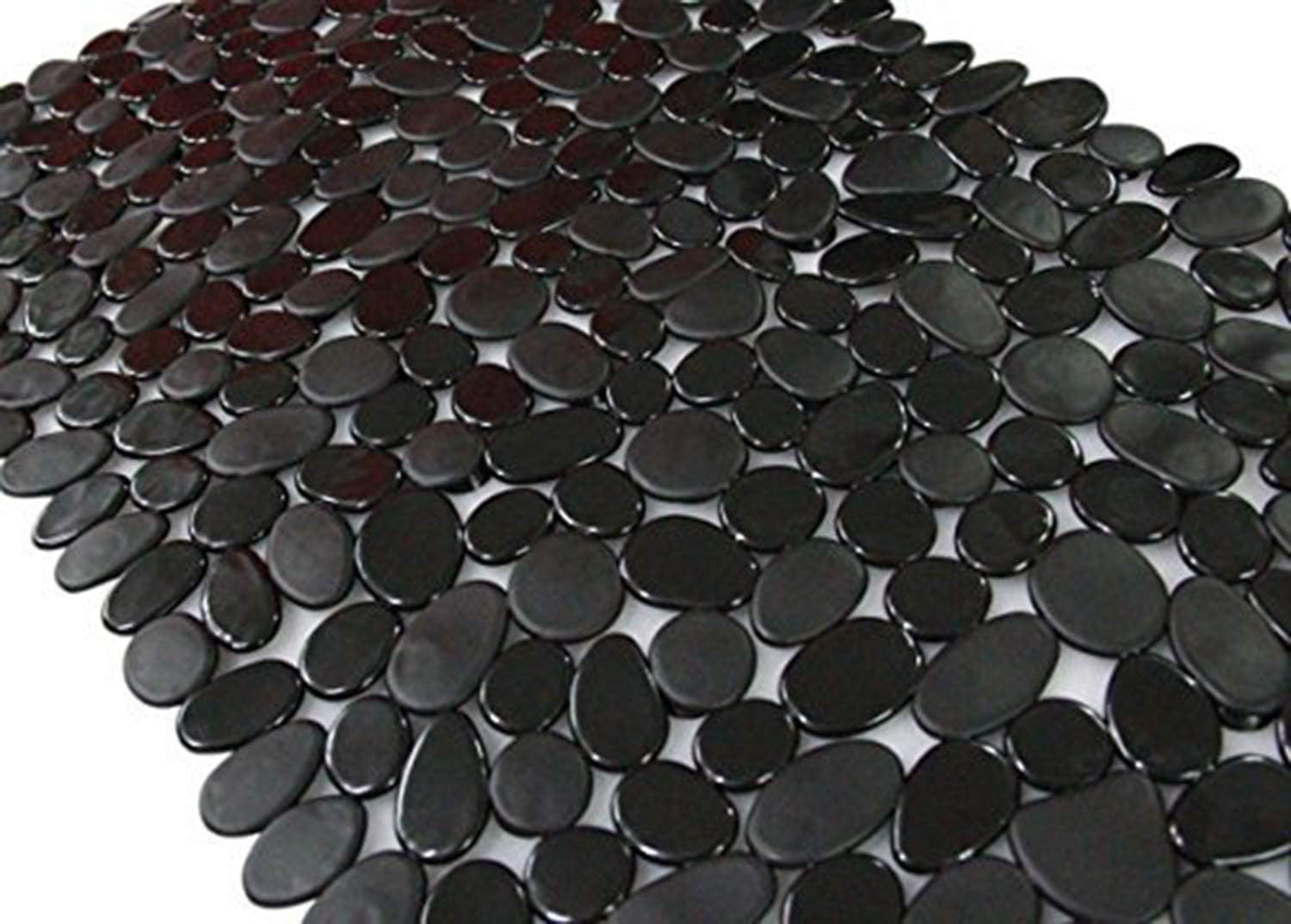 Bathtub Mat Black Pebble Design 16 W x 35 L Inches with Drain Holes, Suction Cups for Bathroom