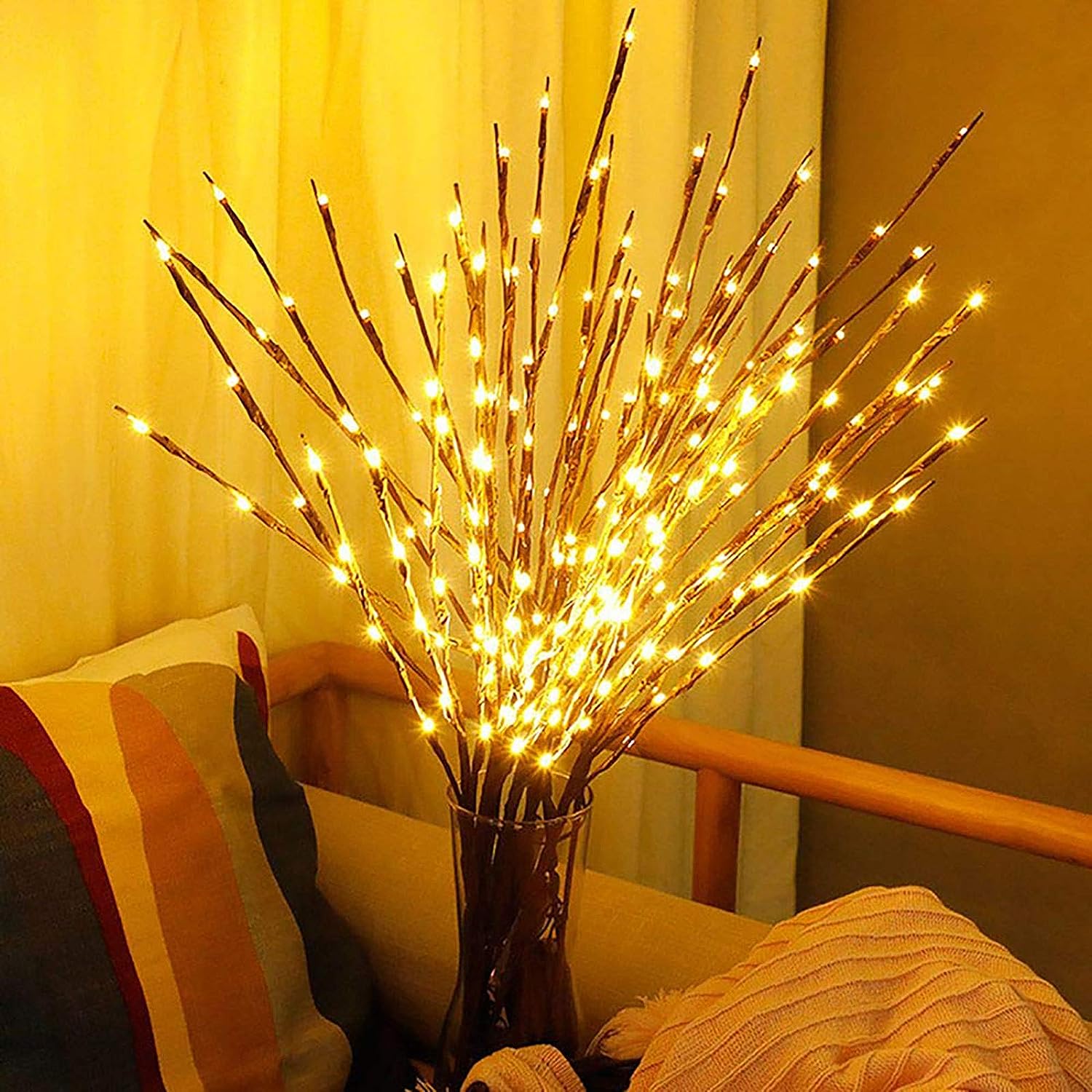 Branch LED Light 2 Pack Artificial Battery Operated Lighted Branch Vase Filler Willow Tree, Warm White