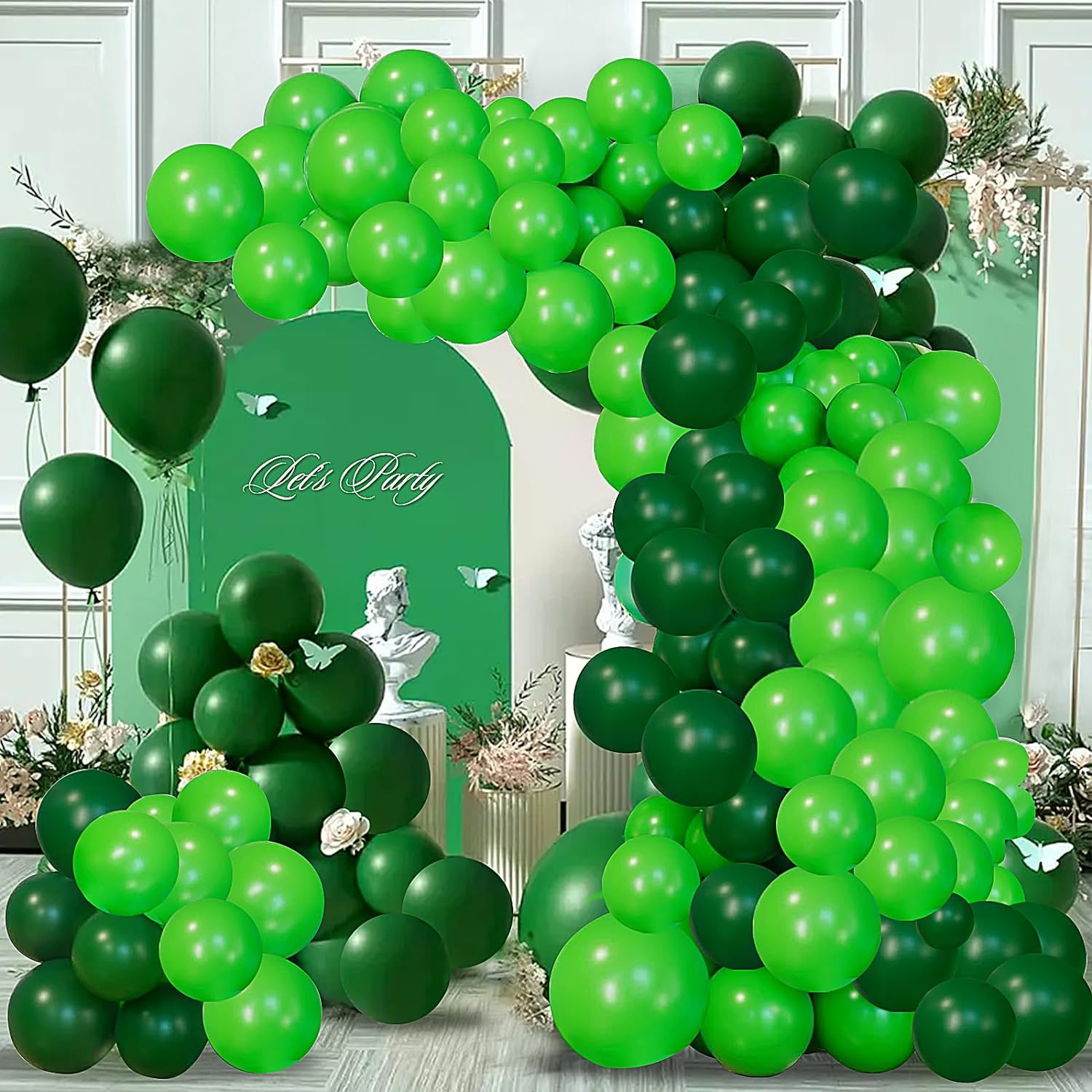 Green Latex Balloons 100PCS Green Balloons And Light Green Balloons with Green Ribbon, 12"