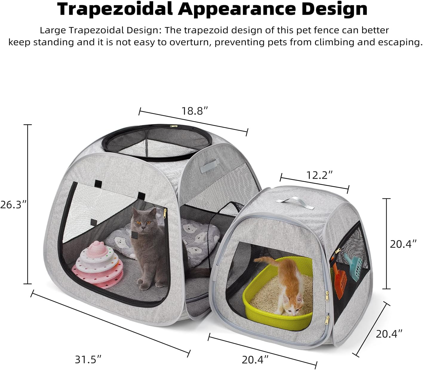 Foldable Pet Tent for Indoor and Outdoor Use of Kitten and Puppy with Removable Bottom, Gray