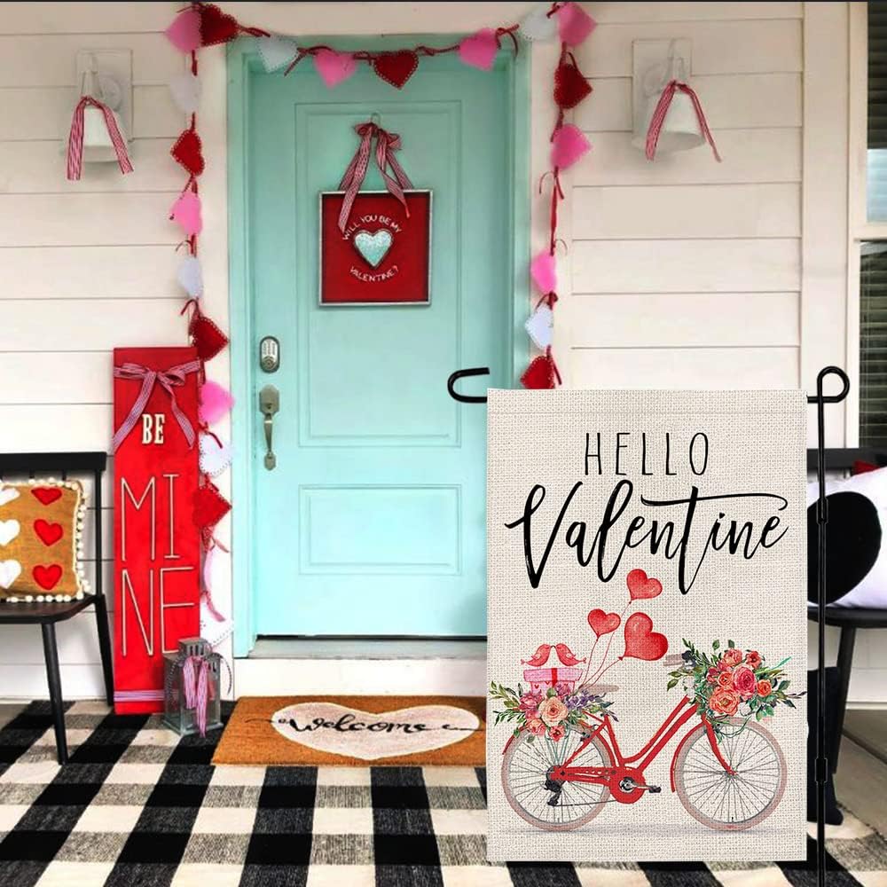 Love Heart Rose Bicycle Valentine's Day Garden Flag (12" X 18")