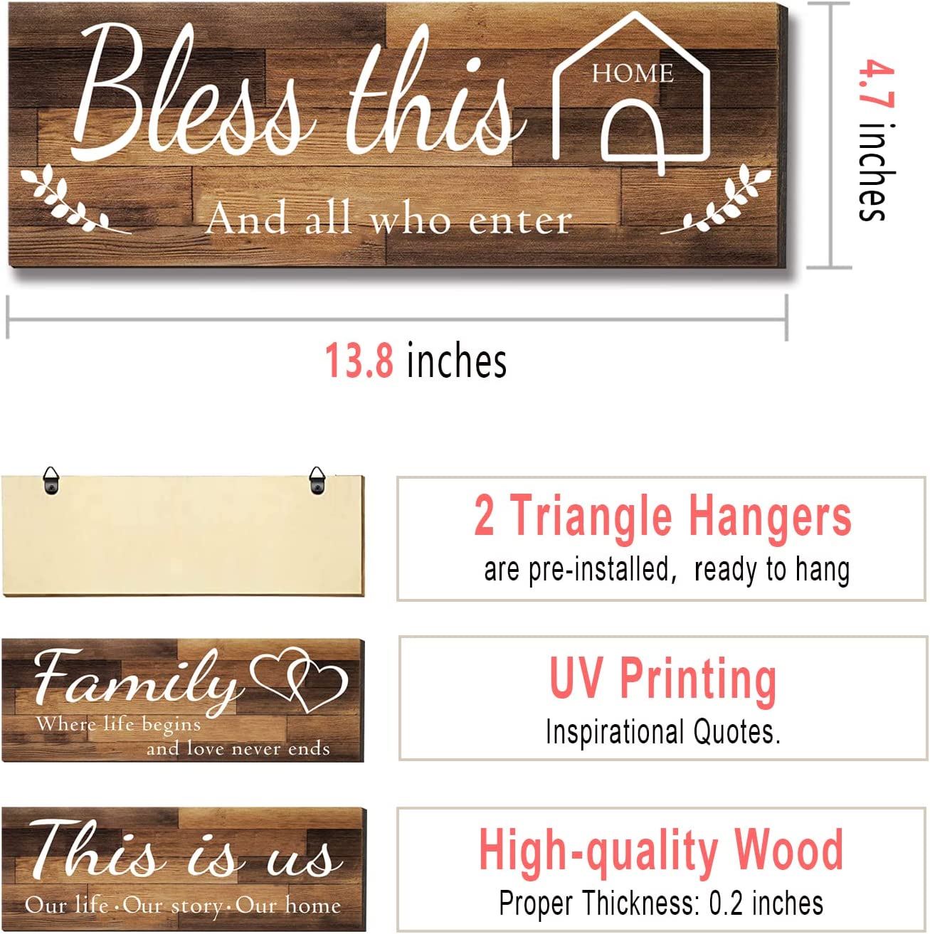 Home Wall Decor Signs, 4 Pieces Rustic Wooden Farmhouse