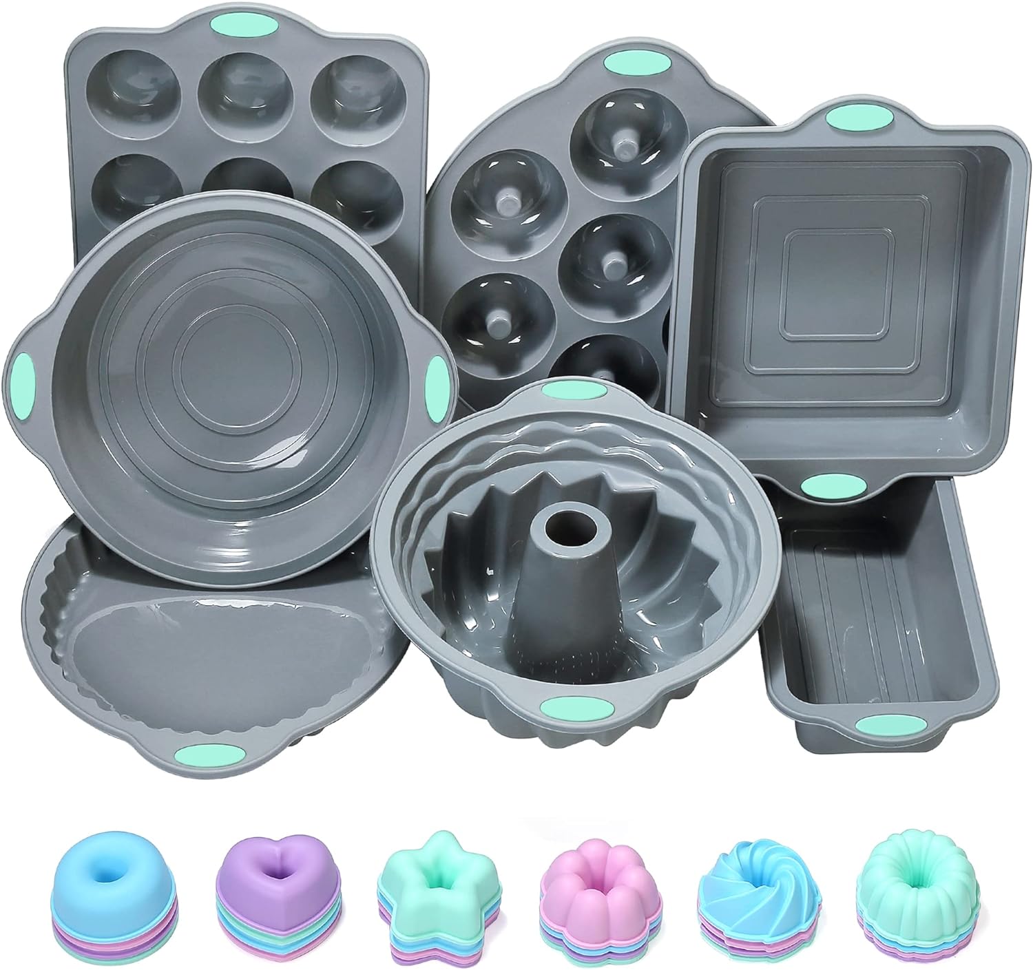 Nonstick Bakeware Sets, 31 Pieces Silicone Baking Pans Set, Light Gray