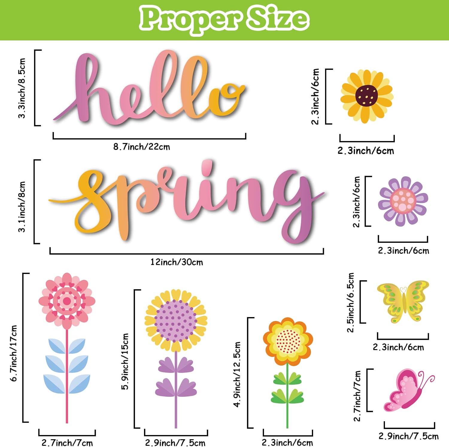 Hello Spring Window Clings, 118 Pieces Spring Flower Butterfly Window Decals for School Home Kids Spring Decoration