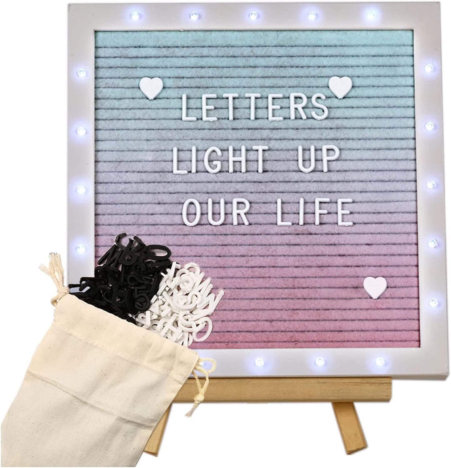 10" Message Board LED Gradient Felt Letter Board Sign Lights with 470 Black & White Pre-Cut Letters