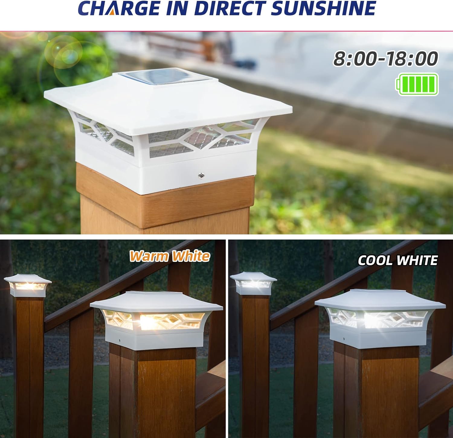 Solar Post Cap Lights 6 Pack Outdoor Waterproof Solar Lights with 2 Modes Lights and Auto On Off, White